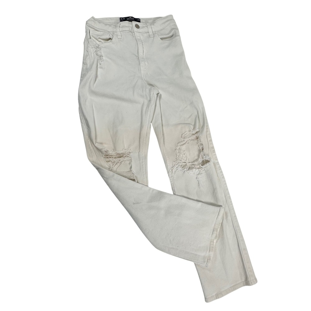 Hollister California Ultra High Rise Dad Jean White Distressed Ripped Size 26 3R